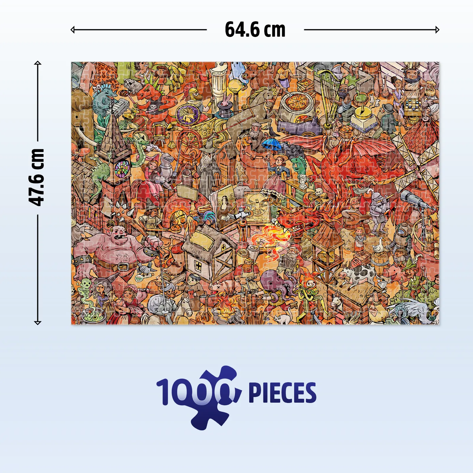Fantasy Village 1000-piece puzzle measuring 64.6 cm wide and 47.6 cm high