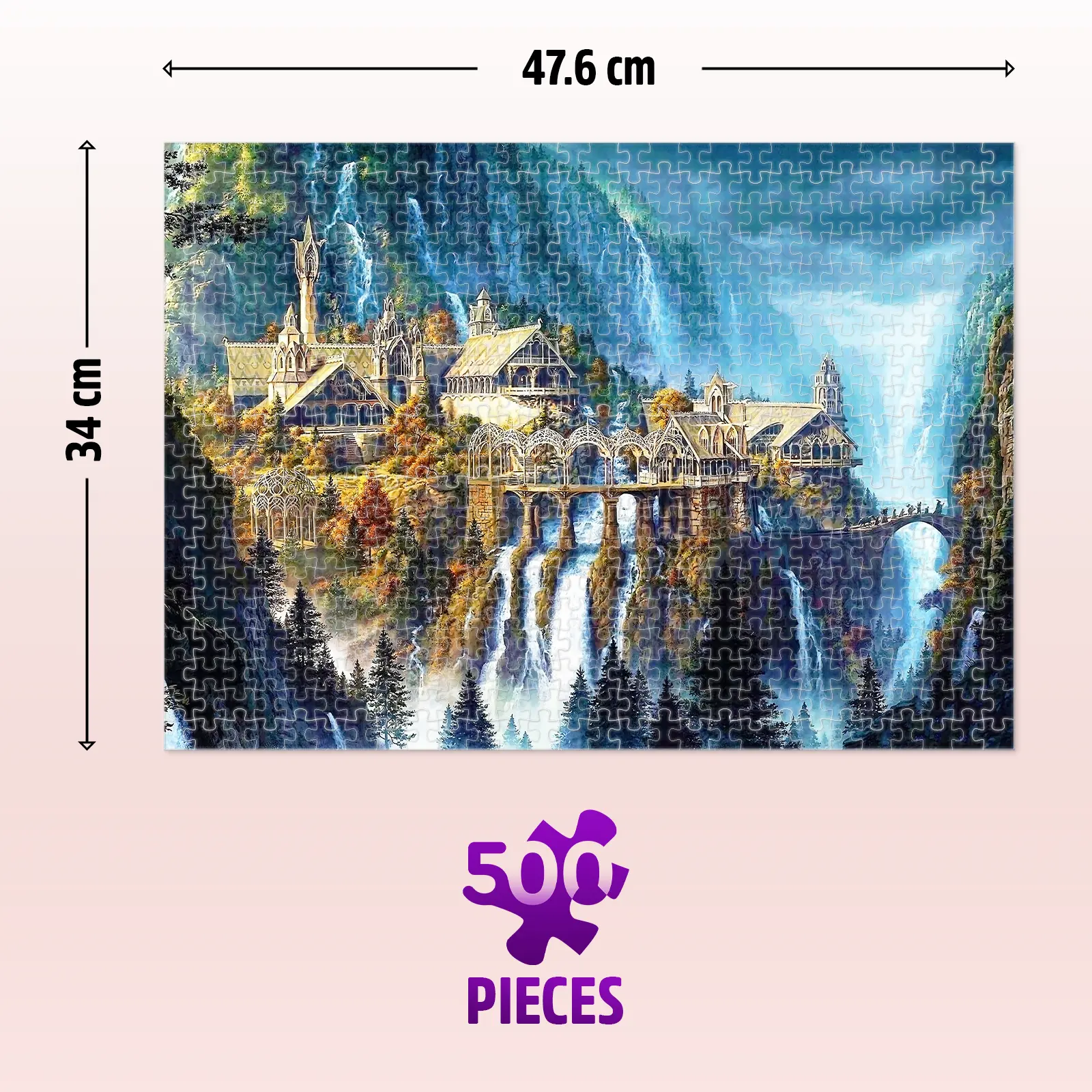 Rivendell 500-piece puzzle measuring 47.6 cm wide and 34 cm high